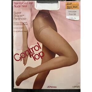 Vintage JC Penney Super Shaper Pantyhose Size Queen Short White Control Top NOS